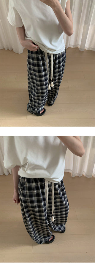 plaid drawstring pants