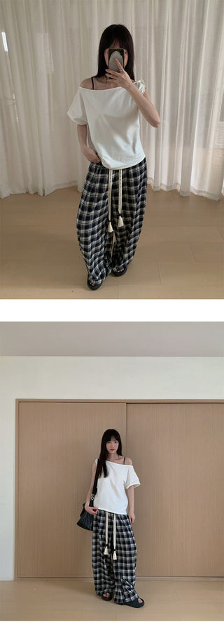 plaid drawstring pants