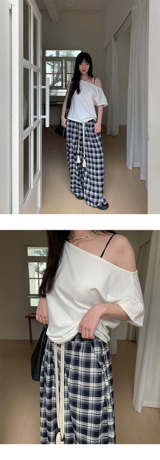 plaid drawstring pants