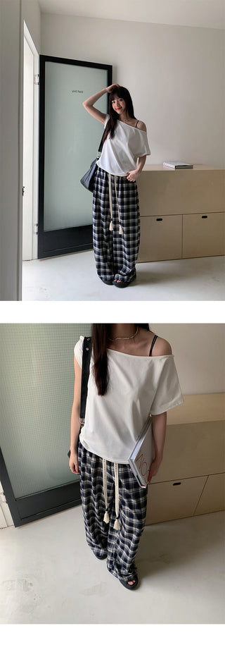 plaid drawstring pants