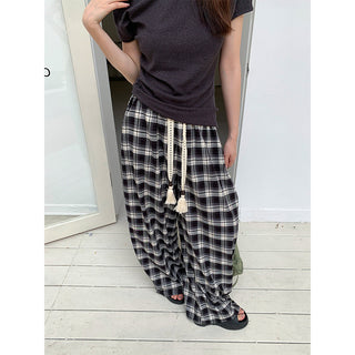 plaid drawstring pants