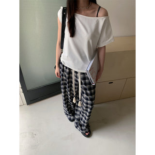 plaid drawstring pants