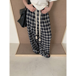 plaid drawstring pants