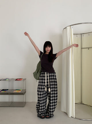 plaid drawstring pants
