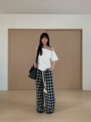 plaid drawstring pants