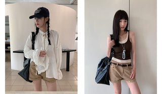 flanged denim shorts