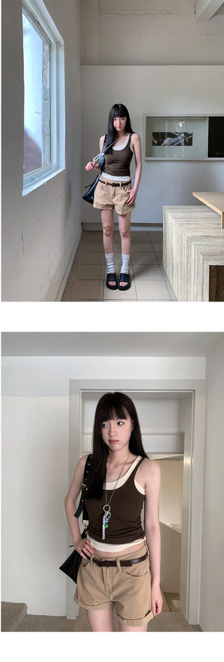 flanged denim shorts