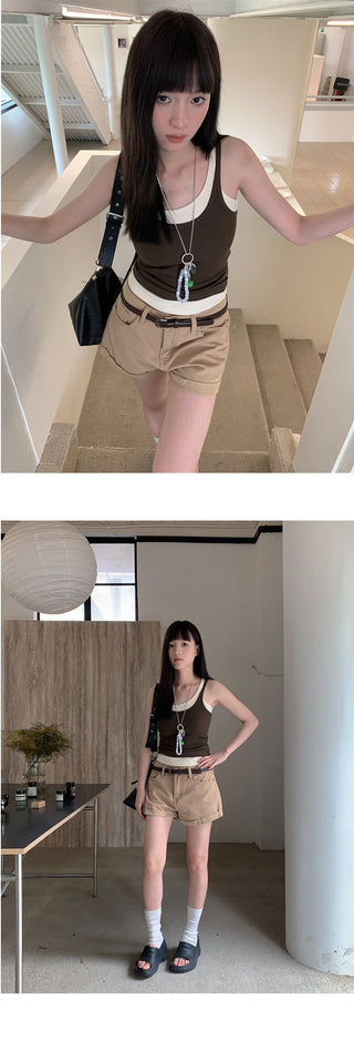 flanged denim shorts
