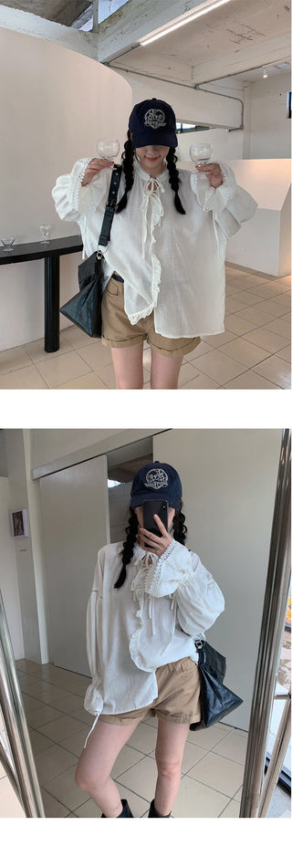 flanged denim shorts