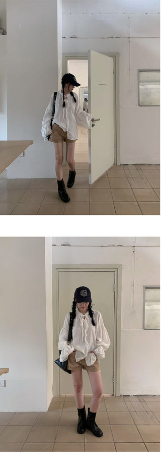 flanged denim shorts