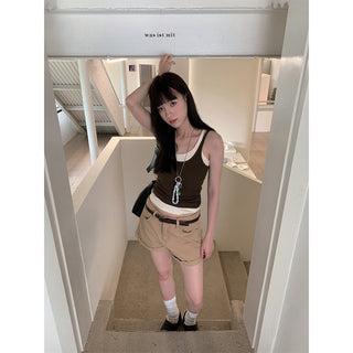 flanged denim shorts