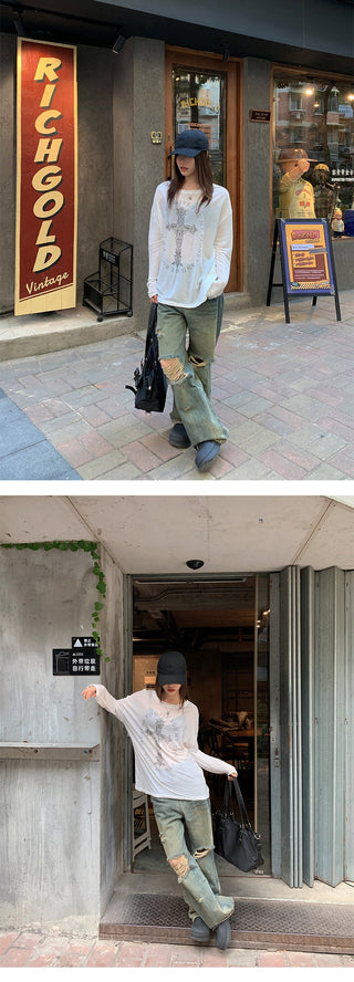 ripped straight jeans