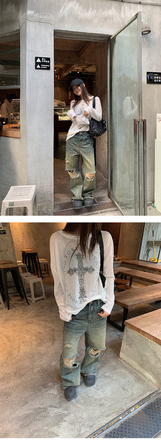 ripped straight jeans