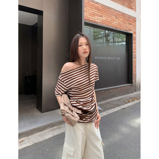 off-shoulder striped