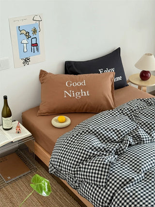 Black and Brown Preppy Gingham Bedding Set