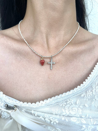 strawberry cross necklace