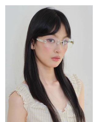 silver frameless glasses