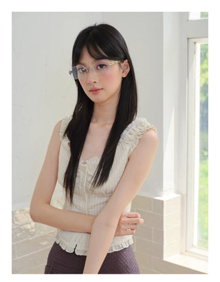 silver frameless glasses