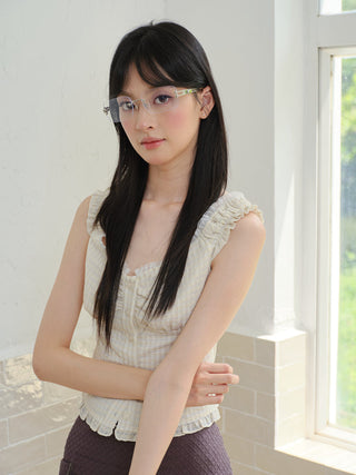 silver frameless glasses