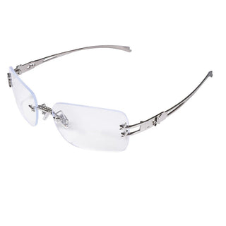 silver frameless glasses