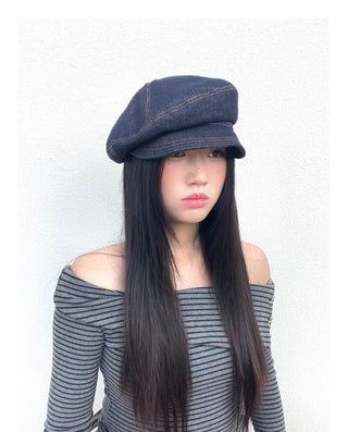 denim octagonal cap