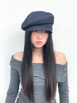 denim octagonal cap