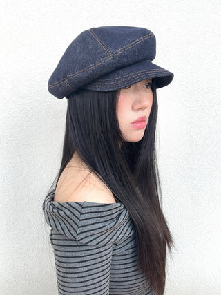 denim octagonal cap