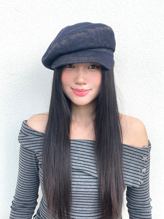 denim octagonal cap