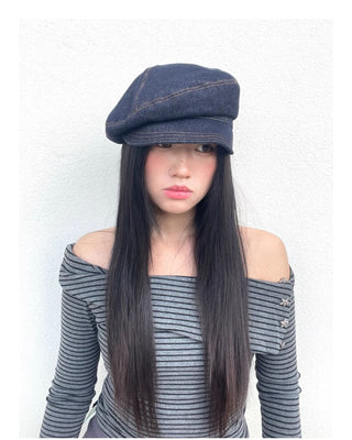 denim octagonal cap