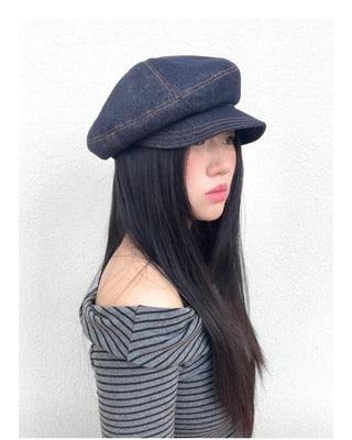denim octagonal cap