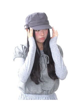 black peaked cap