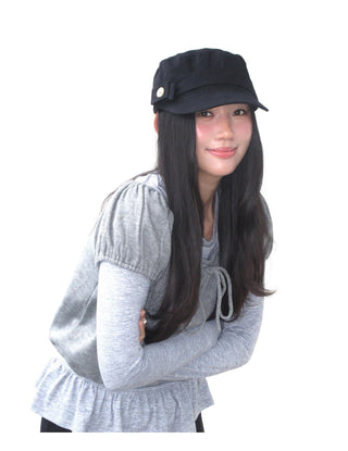 black peaked cap