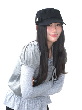 black peaked cap