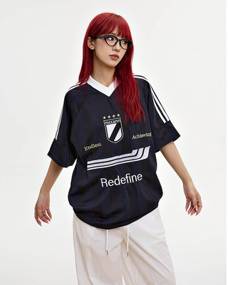 V-neck Letter embroidered sports T-shirt