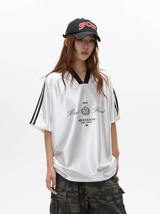 V-neck short-sleeved loose  jersey