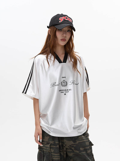 V-neck short-sleeved loose  jersey