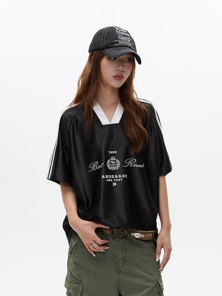 V-neck short-sleeved loose  jersey