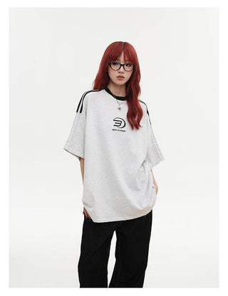 Stipped short-sleeved loose sports T-shirt