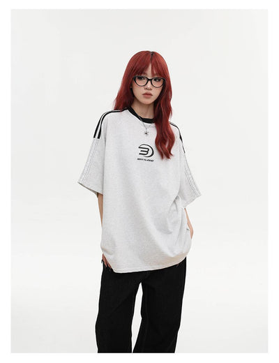 Stipped short-sleeved loose sports T-shirt