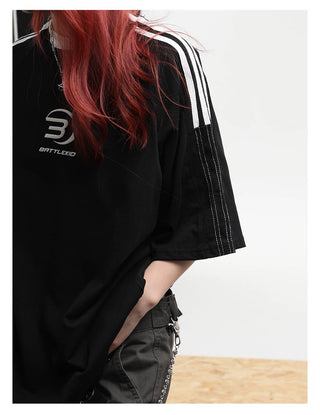 Stipped short-sleeved loose sports T-shirt