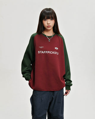 Retro contrast color letter stitching sweatshirt
