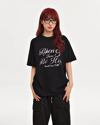 Retro high-end letter print loose top