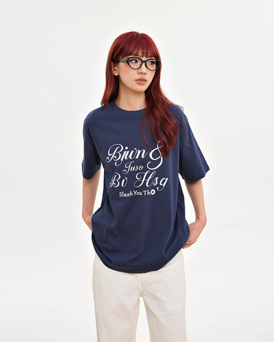 Retro high-end letter print loose top