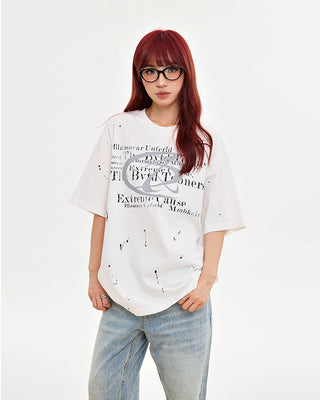 Retro letters loose print casual T-shirt