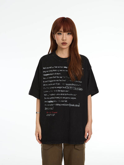 Washed letter printed loose T-shirt