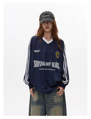 Striped long-sleeved sports jersey