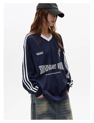 Striped long-sleeved sports jersey