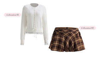 [WEEKH] plaid mesh skirt