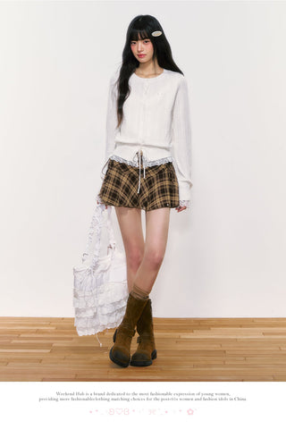 [WEEKH] plaid mesh skirt