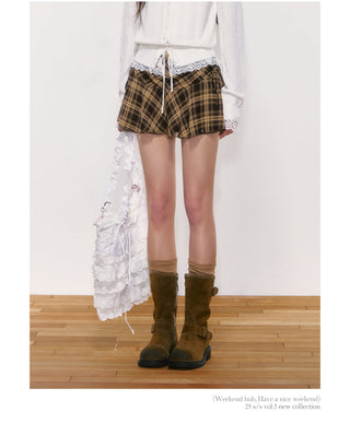 [WEEKH] plaid mesh skirt